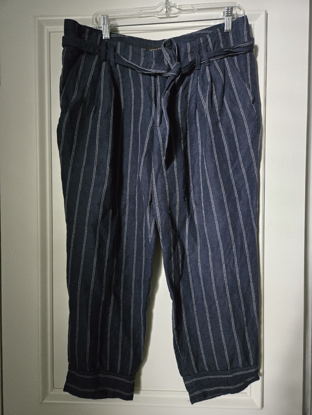Banana Republic Navy Pinstripe Tie-Waist Pants